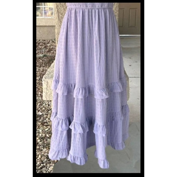 Pinkblush Lavender Smocked Ruffle Maternity Midi Dress Size M - Picture 5 of 9